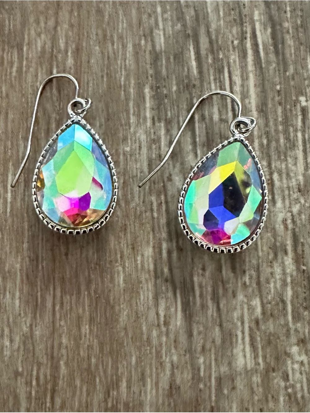 Dichroic Teardrop Hook Earrings, in EUC